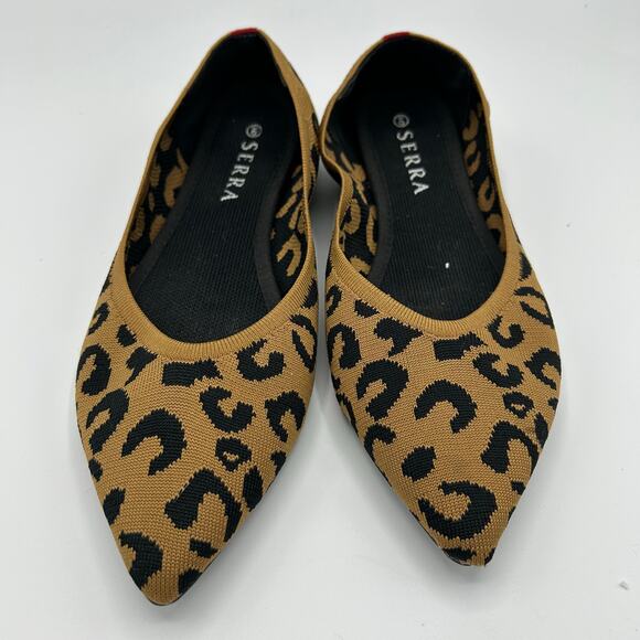Serra Pointed Toe Flats Women’s 9 Leopard Knit Slip‑On Neutral Tan Black - Picture 1 of 12